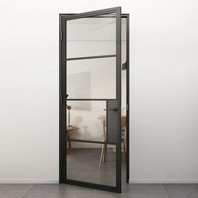 Stalen Deur - Binnendeur Met Klink Linksdraaiend Helder Glas 231,5x93 - Zwart - Incl. Kozijn