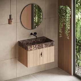Muebles Zahora badmeubel ribbelfront 80cm naturel eiken met Dark Emperador wastafel zonder kraangat