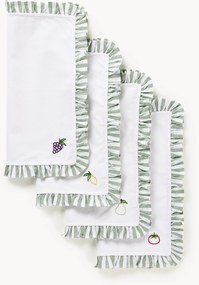Stoffen servetten Melony met geborduurde motieven en ruches, 4 stuks