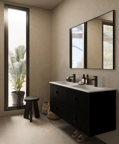 Muebles Avila badmeubel ribbelfront 120cm zwart mat met dubbele wastafel met kraangaten
