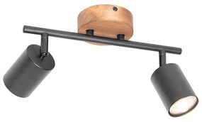 Industriële spot zwart met hout kantelbaar 2-lichts - Jeana