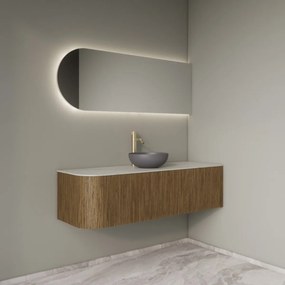 Gliss Design Alluro badmeubel ribbelfront met ronding links 140cm castle brown en wit marmer toppaneel