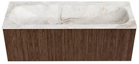 Mondiaz Kurve-dlux 120cm badmeubel walnut met 1 lade en wastafel big large midden zonder kraangat frappe