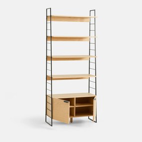 Boekenkast van gefineerd eikenhout en roestvrij staal, hoogte 190 cm, WATFORD