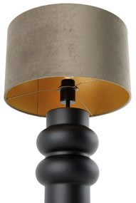 Design tafellamp zwart 17 cm velours kap taupe met goud 35 cm - Alisia Design E27 rond Binnenverlichting Lamp