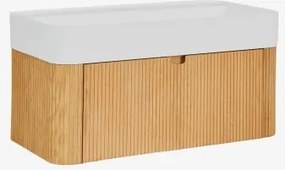 Conjunto Vanité Badkamermeubel 80x40 Cm In Hout Met Geïntegreerde Wastafel Saioa Natuurlijk Hout - Sklum
