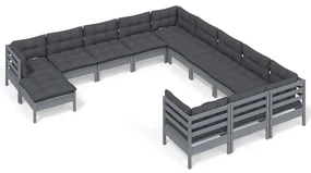 vidaXL 12-delige Loungeset met kussens grenenhout grijs