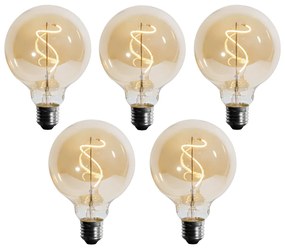 Set van 5 E27 dimbare LED spiraal filament G95 4W 270 lm 2700K