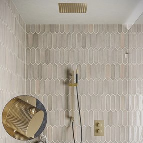 Saniclear Cube Curved Pro inbouw regendouche met inbouw douchekop 30x30cm, glijstang en staafhanddouche geborsteld messing - mat goud