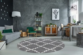 Tapijt SKETCH ROND - F343 grijs / witkleuring klaver Marokkaanse , trellis