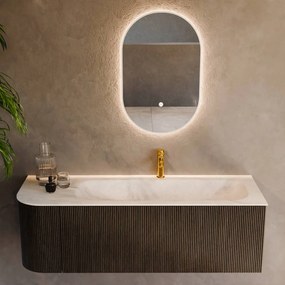 Mondiaz Kurve-dlux 135cm badmeubel ronding links shadow met 1 lade en deur en wastafel big medium kraangat rechts ostra