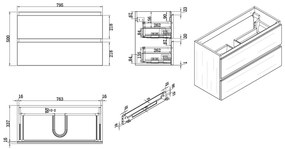 Mueller Compact badmeubel greeploos 80x36cm, 1 kraangat, antraciet eiken