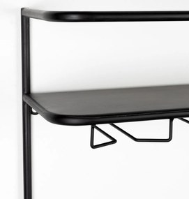 Muur Wijnrek Zwart Met Rotan - 60x18x100cm.