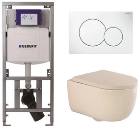 QeramiQ Dely Swirl Toiletset - 36.5x53cm - Geberit UP320 inbouwreservoir - slim zitting - witte sigma bedieningsplaat - ronde knoppen - beige 0701131/0700518/SW1000770/SW1026259