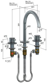 Hotbath Cobber inbouw wastafelmengkraan 3-gats CB033 geborsteld messing