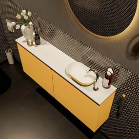 Mondiaz Fowy toiletmeubel 120cm ocher met gele waskom rechts en kraangat