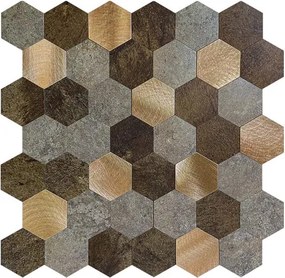 Zelfklevend Mozaïek Hexagon Koper - 29.5 cm x 29.5 cm x 0.4 cm | 0.5 kg | Paneli zelfklevende steenstrips