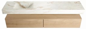 Mondiaz Alan DLux badmeubel 200cm washed oak 2 lades met wastafel frappe links 1 kraangat