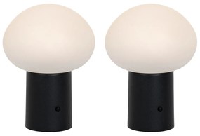 Buitenlamp met dimmer Set van 2 tafellamp met dimmeren mushroom zwart incl. LED oplaadbaar - Louise Design IP44 Buitenverlichting rond Lamp