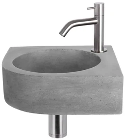 Differnz Cleo fonteinset - 31.5x31.5x10cm - Kwartrond - 1 kraangat - Gebogen matte chromen kraan - Beton Grijs 38.401.22
