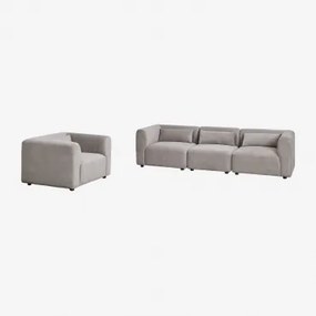 Woonkamer Set Met Modulaire 3-zits Bank En Fogler Fauteuil Corduroy Licht Taupegrijs - Sklum