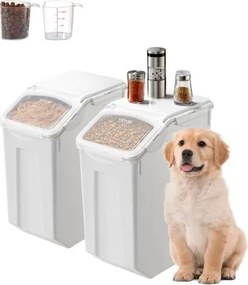 VEVOR Rijstbewaarcontainers 2-pack Hondenvoerdispenser, 2 x 20 L containers voor keukeningrediënten Granen, granen, meel, dierenvoercontainer met wielen, maatbeker, luchtdicht deksel