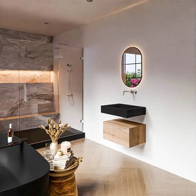 Zaro Alan badmeubel 60cm washed oak 1 lade met vrijhangende wastafel cloud midden zonder kraangat urban