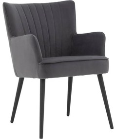 Goossens Eetkamerstoel Rob antraciet velvet stof met armleuning, urban industrieel