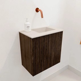 Mondiaz Joya DLux 40cm toiletmeubel walnut met wastafel faye rechts zonder kraangat meli