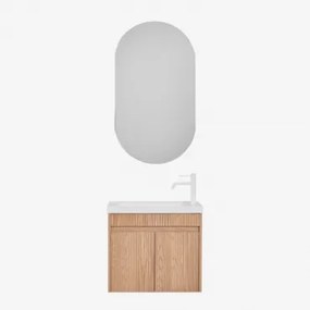 Narek Zwevend Houten Badkamermeubelset Met Geïntegreerde Wastafel Ash Brown & Ovaal Met Opbergruimte Zwart 50x90 Cm Oricsa & Wit - Sklum