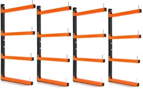 VEVOR 4x Cantileverrek met 4 lagen, opvouwbaar houten opbergrek, 50 kg per laag, metalen wandrek voor werkplaats, magazijn, garage, kelder, gemaakt van koolstofstaal, met opklapbare armen en vergrendelpinnen.