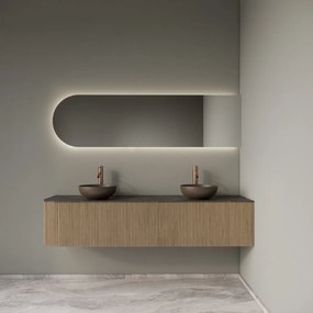 Gliss Design Alluro badmeubel ribbelfront met ronding links 180cm mist en zwart leisteen toppaneel