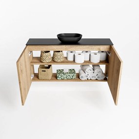 Mondiaz Fowy toiletmeubel 100cm washed oak met zwarte waskom midden zonder kraangat