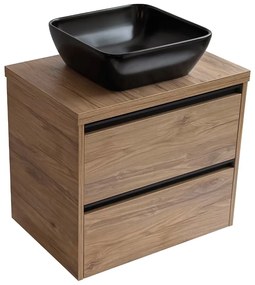 Sanicare Arda badkamermeubel 65cm diveria oak met zwarte waskom 40x40cm