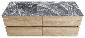 Mondiaz Vica DLux badmeubel 130cm washed oak 4 lades met wastafel lava links 1 kraangat