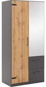 Goossens Basic Kledingkast Bastion, 91 cm breed, 197 cm hoog, 1x draaideur links en 1x spiegeldeur en 2x lade in kleur van romp rechts