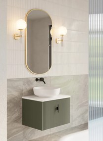 Muebles Ezra badmeubel ribbelfront 60cm legergroen met wit toppaneel zonder waskom