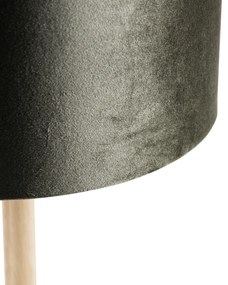 Tafellamp hout met velours kap groen 35cm - Mels Klassiek / Antiek, Landelijk E27 rond Binnenverlichting Lamp