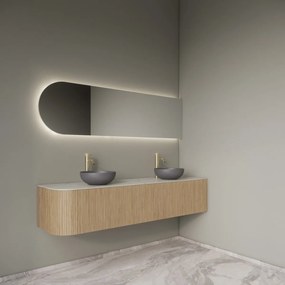 Gliss Design Alluro badmeubel ribbelfront met ronding links 180cm mist en wit marmer toppaneel
