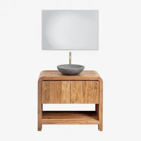 Vacry Houten Badkamermeubelset Acacia Bruin & Rond Grijs Cement Ø40 Cm Tarsis & Rechthoekige Led En Anticondens 100x70 Cm Riben & - Sklum