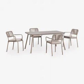 Rechthoekige Tuintafelset 160x90 Cm Met 4 Stapelbare Tuinstoelen Van Gevlochten Touw Arhiza Moka Bruin - Sklum