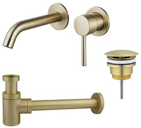 Fortifura Calvi Slim Wastafelkraanset - inbouw wastafelkraan - always open plug - verlaagde design sifon - Geborsteld Messing PVD (Goud) SW720228/SW696208/SW696218