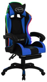 vidaXL Racestoel met RGB LED-verlichting kunstleer blauw en zwart