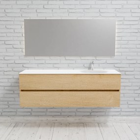 Zaro Sevilla Solid Surface badmeubel 150cm licht eiken 1 kraangat spoelbak rechts met 2 lades