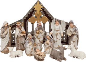 Feeric Lights & Christmas Kerststal – 25 cm – Met 11 figuren – MDF & polyresin – Klassieke kerstdecoratie