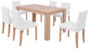 vidaXL Eettafel met stoelen kunstleer en eikenhout crème 7-delig