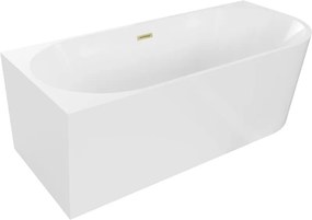 Mexen Mia vrijstaande hoekbadkuip links 160 x 75 cm, wit, overloop goud geborsteld - 52691607500L-55