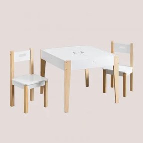 Leisteen Tafelset Met Opbergruimte En 2 Houten Stoelen Belfy Kids Wit - Sklum