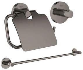 GROHE Essentials accessoireset 3-delig met handdoekhouder, handdoekhaak en toiletrolhouder met klep hard graphite sw98976/sw99000/sw99017/