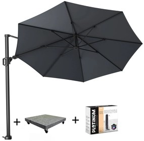 Challenger T2 zweefparasol 350 cm rond antraciet met 90KG voet en hoes